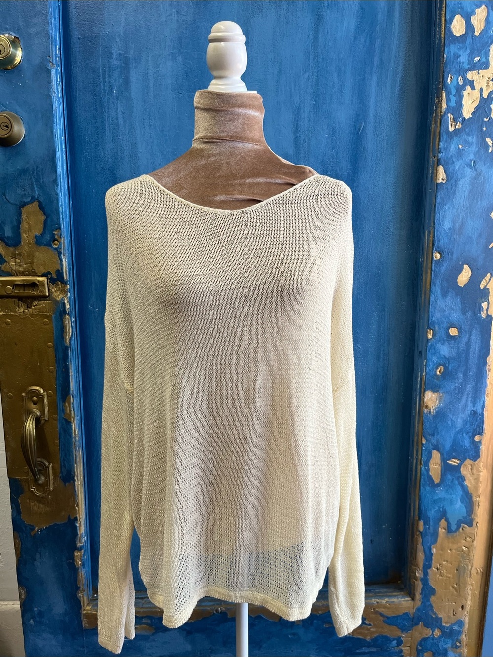 Women's Off-the-Shoulder Knit Sweater in Light Cream